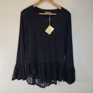 Dual Nature Lace Bell Model Blend Long Sleeve Tunic Top